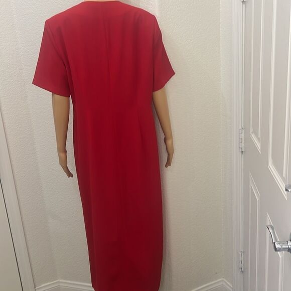 Mosaic Red Dress Sz 14 Embroidered Scoop Neck Short Sleeve Lined - Picture 7 of 12